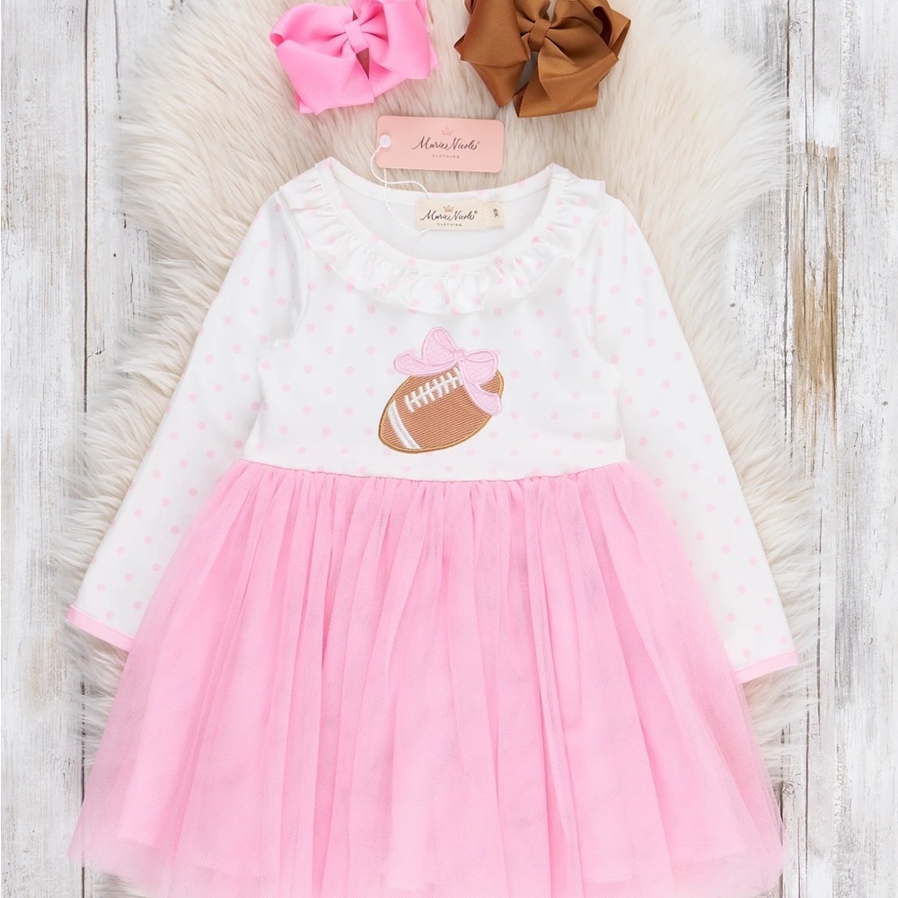 NWT Marie Nicole Girls Size 5 or 6 Pink White Kids Football Long Sleeve Dress - Picture 5 of 6